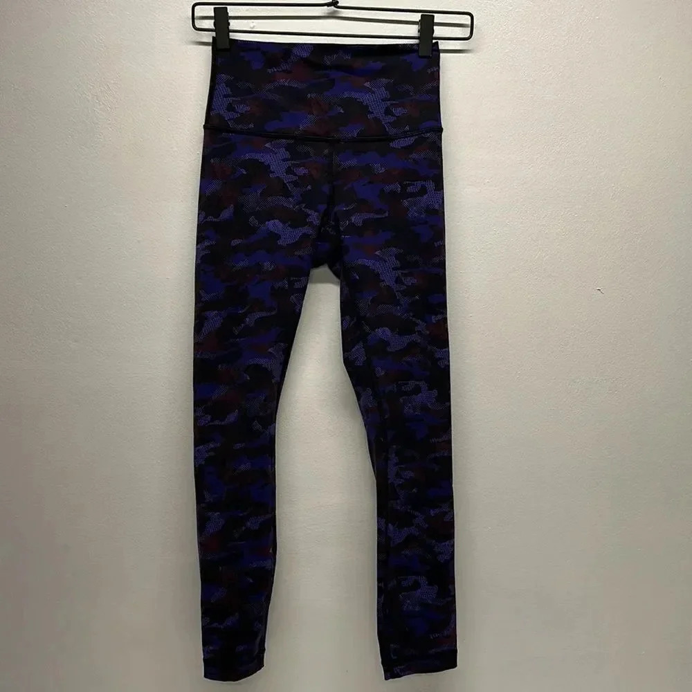Lululemon Wunder Under Crops Cropped Leggings Camouflage Purple Black Size 4